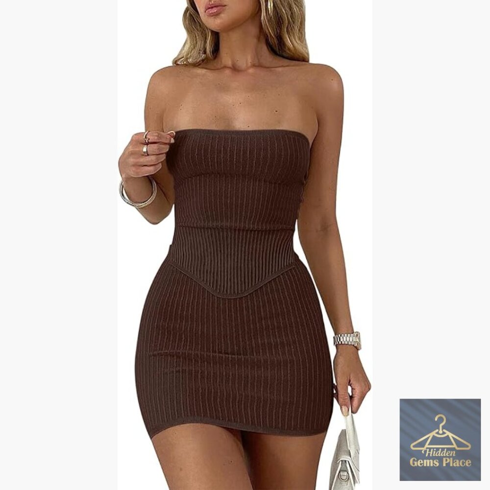 Strapless Bodycon Mini Dress 2 Piece Set Slim Fit Viscose Summer Outfit